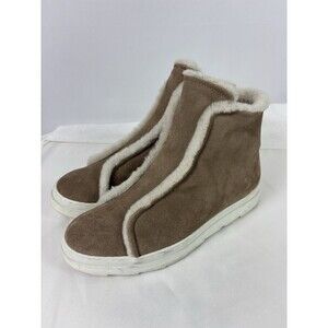 Joyks Suede Booties Sneakers Tan Taupe Faux Fur Accent Lining 39 Zip Ankle